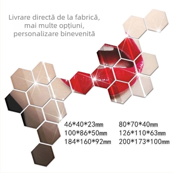 Autocolante de perete hexagonale din acril – oglindă, autoadezive, set DIY, decor 3D pentru living, dormitor și hol – tip de combinație
