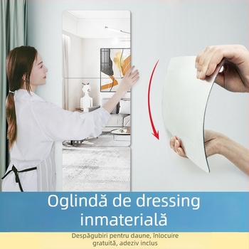 Oglindă de perete autoadezivă din acril — stil simplu, reflexie HD, potrivită pentru sufragerie, dormitor, birou, baie, hol și spații comerciale