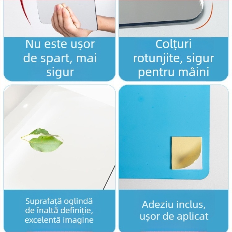 Oglindă de perete autoadezivă din acril — stil simplu, reflexie HD, potrivită pentru sufragerie, dormitor, birou, baie, hol și spații comerciale