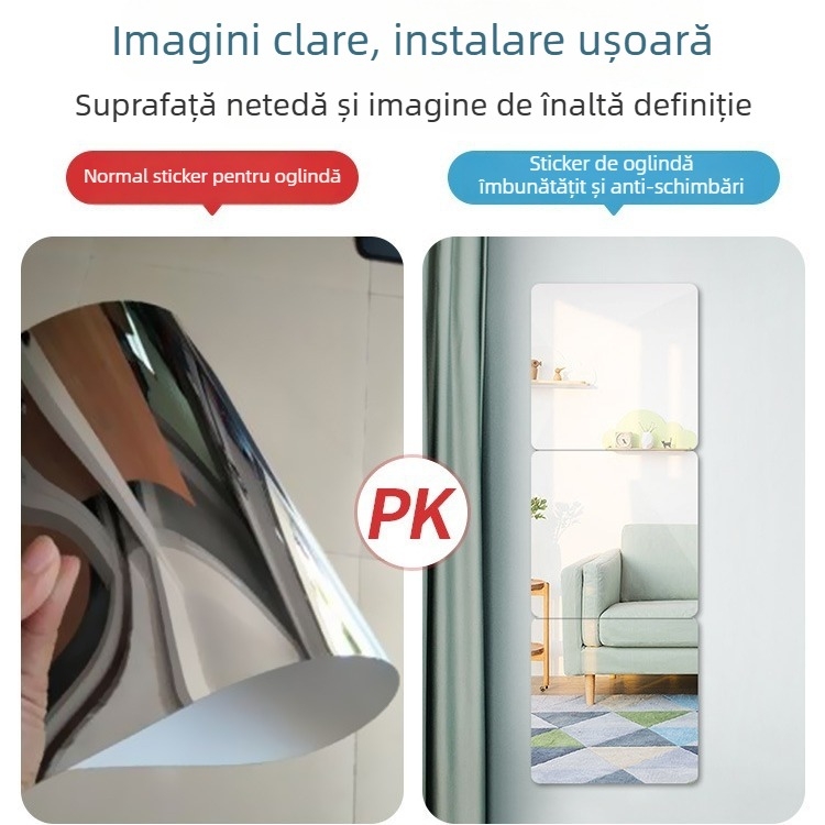 Oglindă de perete autoadezivă din acril — stil simplu, reflexie HD, potrivită pentru sufragerie, dormitor, birou, baie, hol și spații comerciale
