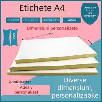 Hârtie autocolantă A4, pentru scriere și imprimare, dimensiuni 210 x 297 mm