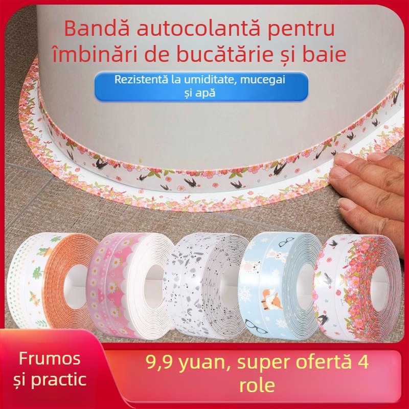 Bandă decorativă PVC pentru marginea băii – impermeabilă, anti mucegai, autoadezivă, stil modern minimalist pentru baie