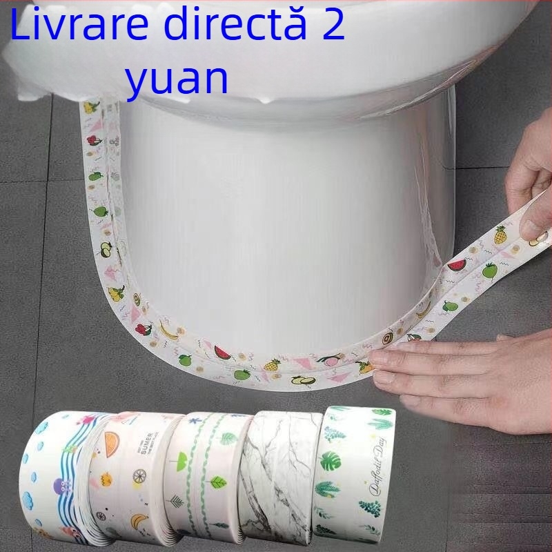 Bandă decorativă PVC pentru marginea băii – impermeabilă, anti mucegai, autoadezivă, stil modern minimalist pentru baie