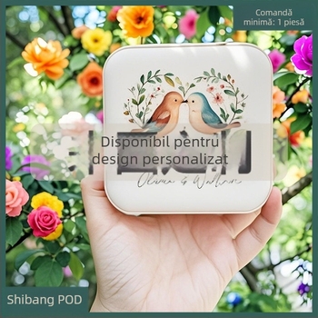 Cutie de bijuterii portabilă, mică, pentru depozitarea colierelor și a inelelor, stil simplu, material Cortical, duritate moale, model solid, personalizabil