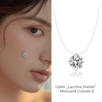 Colier cu Lacrimi de Sirenă, Zircon și Moissanit, Argint 925, Montură cu Fir Invizibil, Lanț până la claviculă, Lux ușor pentru femei