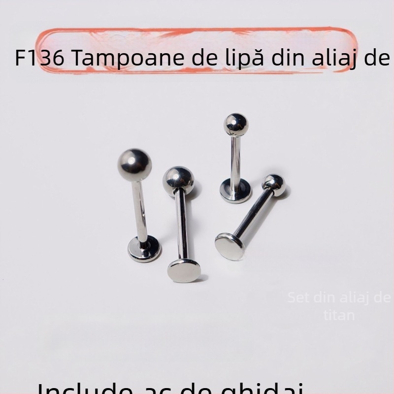 Lip-stud din titan cu filet intern, lucrat manual, anodizabil