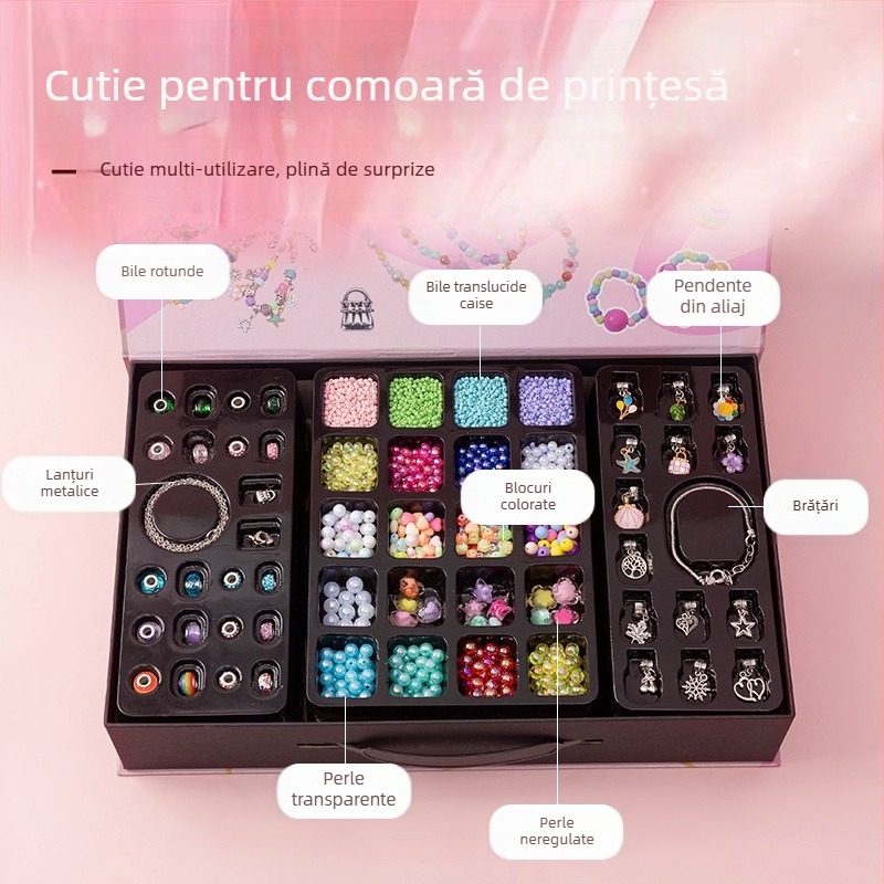 Kit DIY de mărgele pentru copii – Set educațional de bijuterii realizate manual pentru realizarea colierelor și brățărilor, Iarna 2024