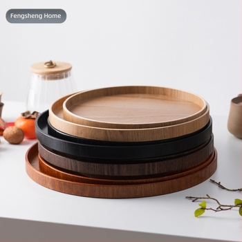 Farfurie rotundă din lemn, stil japonez, model solid, imprimare siglă