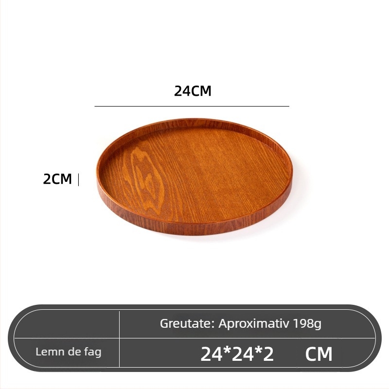 Farfurie rotundă din lemn, stil japonez, model solid, imprimare siglă