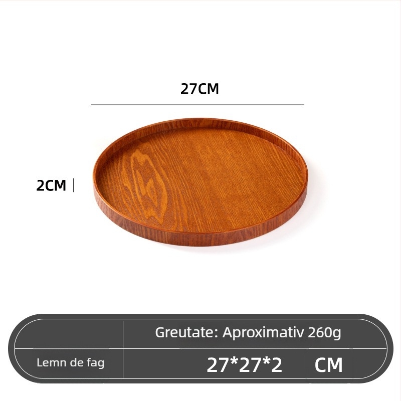 Farfurie rotundă din lemn, stil japonez, model solid, imprimare siglă