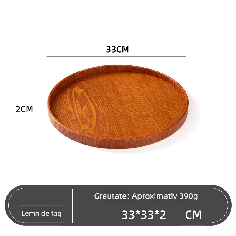 Farfurie rotundă din lemn, stil japonez, model solid, imprimare siglă