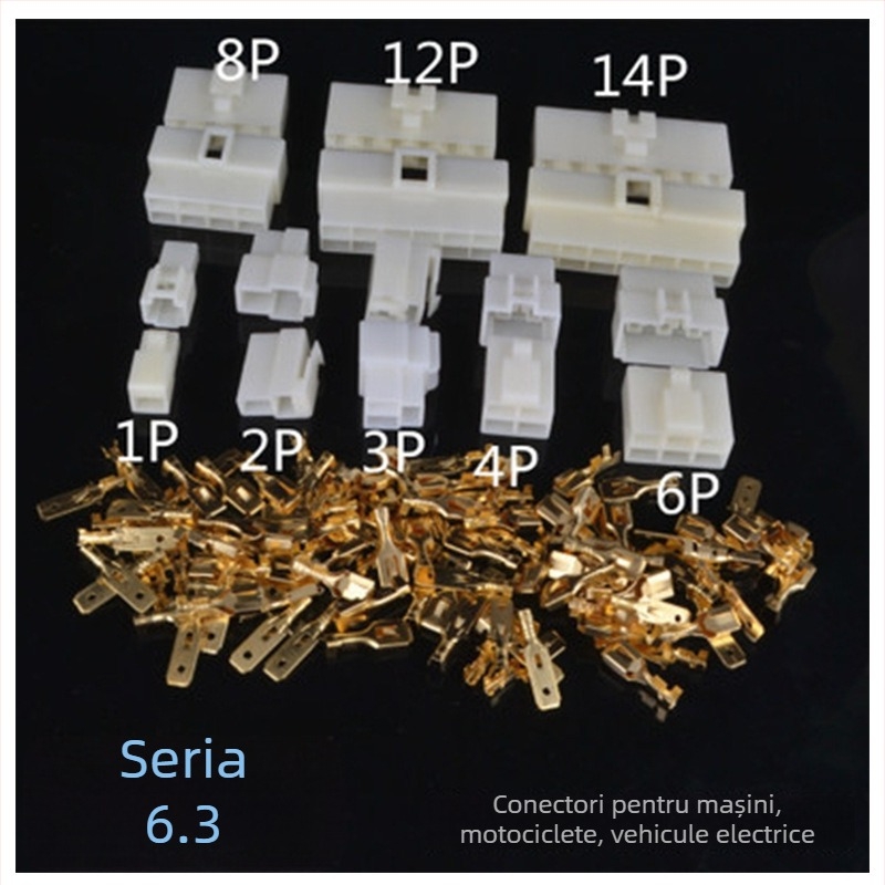 Set de conectori auto seria 6.3, conectori de tip masculin și feminin, cu înveliș de cablu, pentru instalații auto