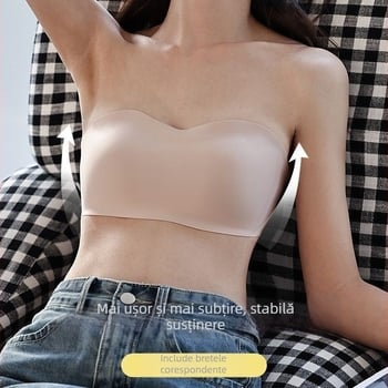 Sutien fără bretele, fără cusături, cu bandă gel pentru adunare și ridicare, cupă subțire modelată, închidere pe spate cu trei rânduri de cârlige