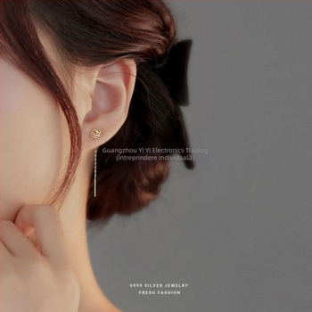 Cercei din argint pur S999, motiv trandafir, cioplit, stil minimalist modern