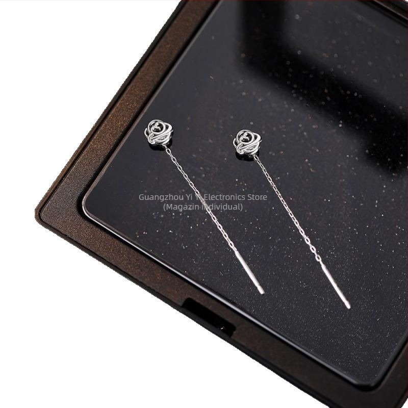 Cercei din argint pur S999, motiv trandafir, cioplit, stil minimalist modern