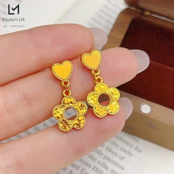 Cercei stud inimă-floare, știft din oțel inoxidabil, stil pastoral, design proaspăt și dulce, pentru copii