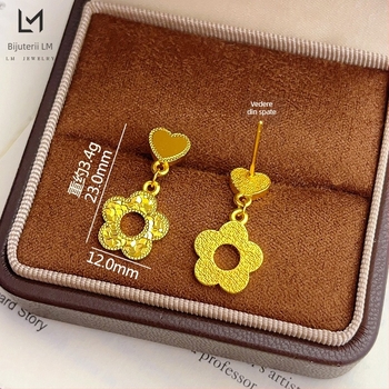 Cercei stud inimă-floare, știft din oțel inoxidabil, stil pastoral, design proaspăt și dulce, pentru copii