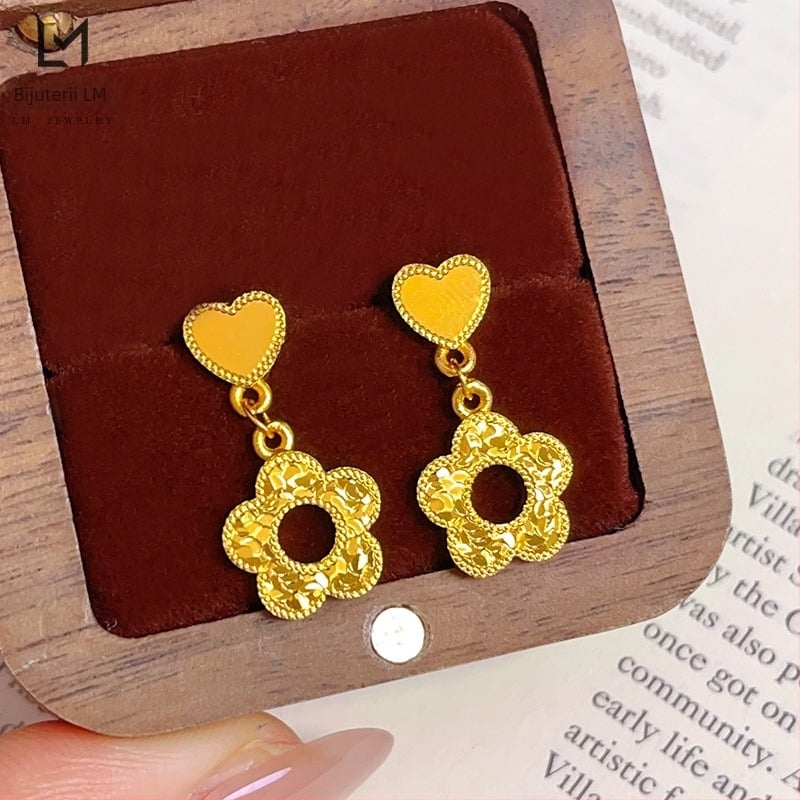 Cercei stud inimă-floare, știft din oțel inoxidabil, stil pastoral, design proaspăt și dulce, pentru copii