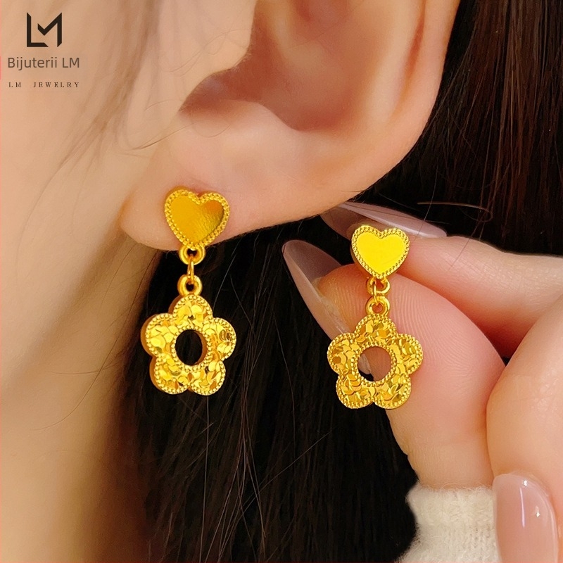 Cercei stud inimă-floare, știft din oțel inoxidabil, stil pastoral, design proaspăt și dulce, pentru copii