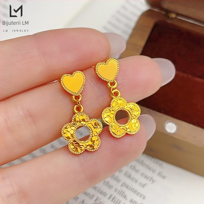 Cercei stud inimă-floare, știft din oțel inoxidabil, stil pastoral, design proaspăt și dulce, pentru copii