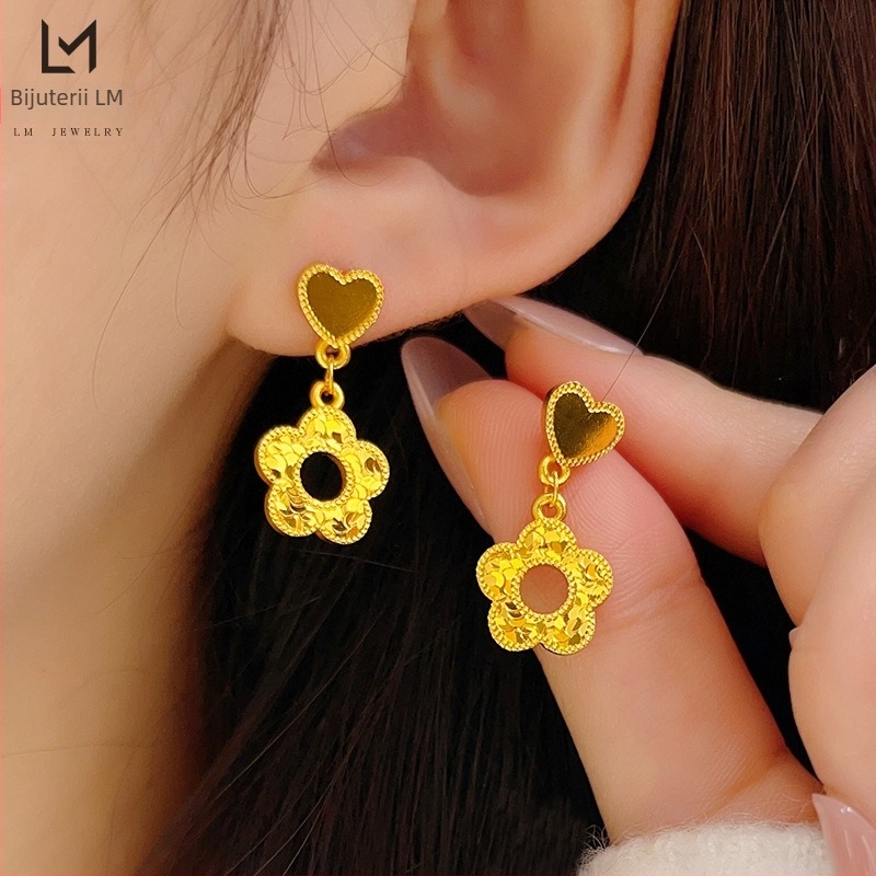 Cercei stud inimă-floare, știft din oțel inoxidabil, stil pastoral, design proaspăt și dulce, pentru copii