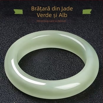 Brățară din jad Hetian Xinjiang pentru femei — Jad Hetian natural, design cu bandă circulară