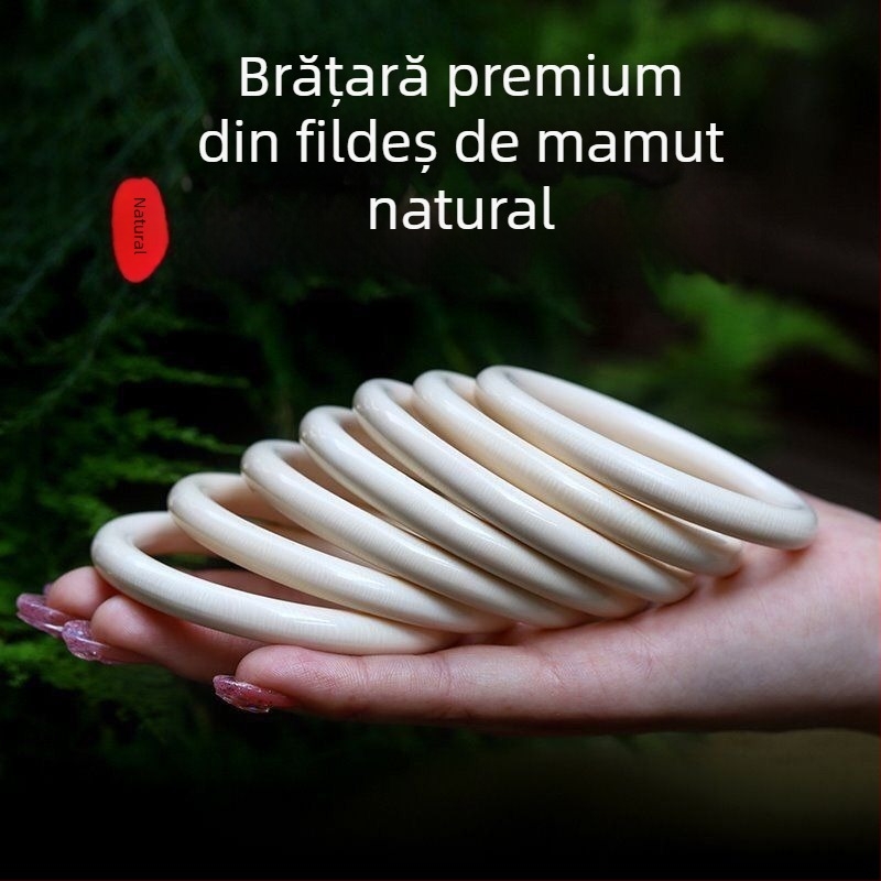 Brățară din fildeș de mamut natural, material în nuanțe de gheață, model complet cu design circular, versiune lată, stil Concubina Imperială