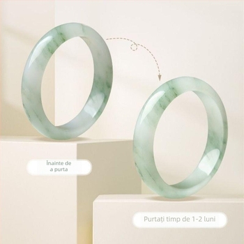 Brățară din jad Tianshan Cui pentru femei – jad natural jadeit, bandă plată, model cu flori plutitoare