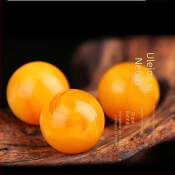 Ceară naturală de albine – mărgea circulară 12 mm, galben cu model floral plutitor, mărga pentru brățară, material mineral natural