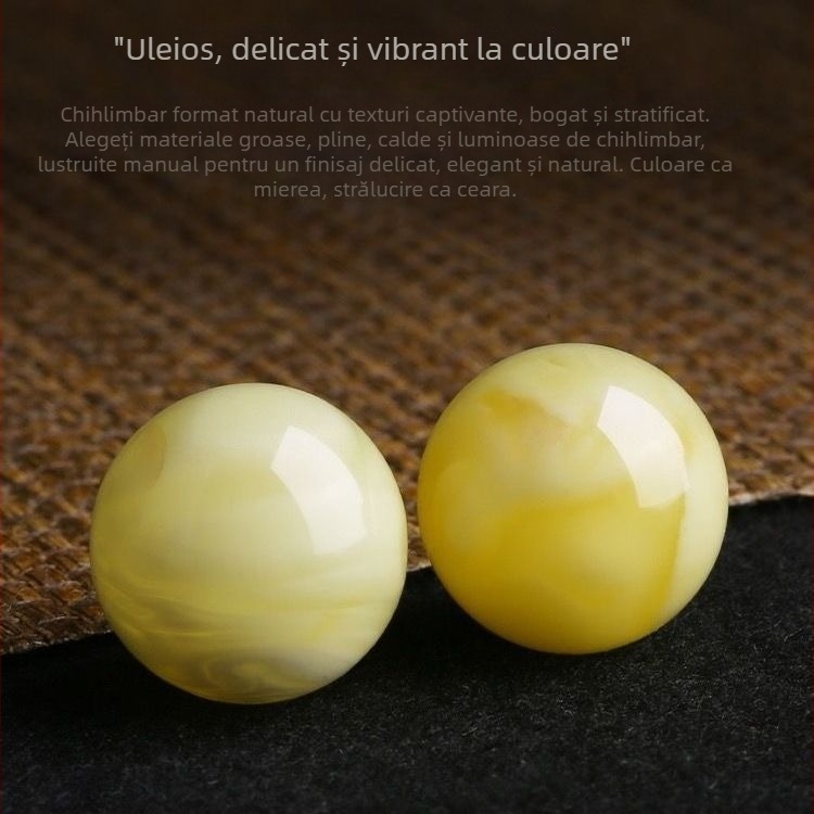 Ceară naturală de albine – mărgea circulară 12 mm, galben cu model floral plutitor, mărga pentru brățară, material mineral natural
