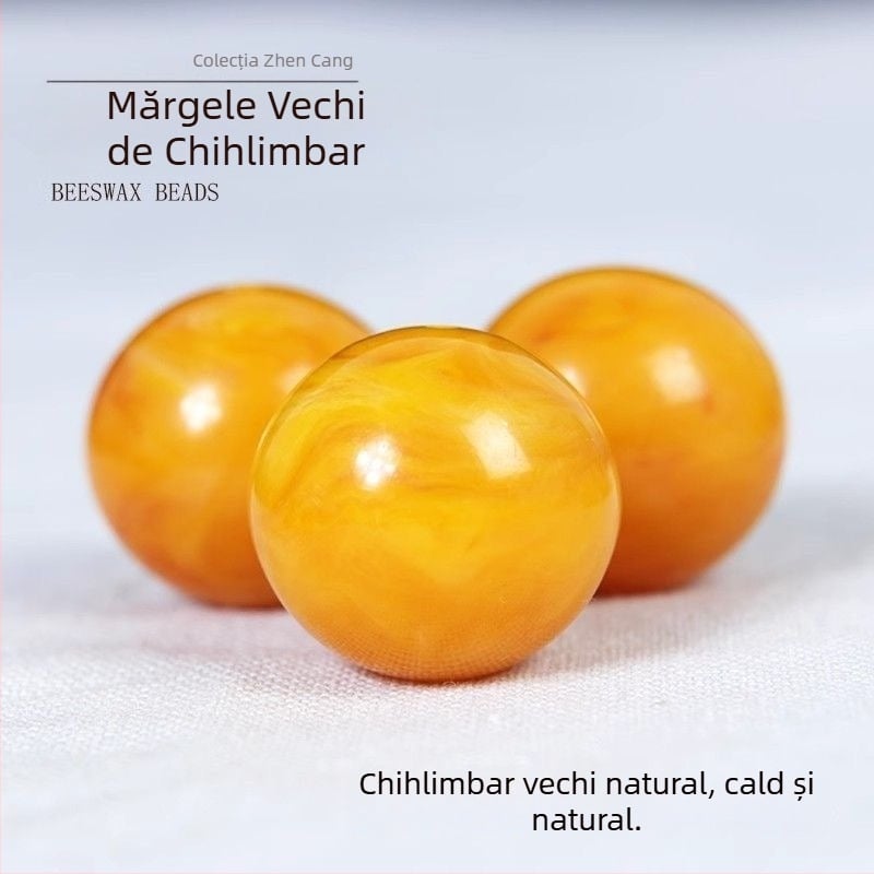 Ceară naturală de albine – mărgea circulară 12 mm, galben cu model floral plutitor, mărga pentru brățară, material mineral natural