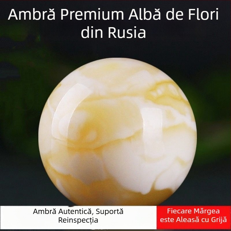 Ceară naturală de albine – mărgea circulară 12 mm, galben cu model floral plutitor, mărga pentru brățară, material mineral natural
