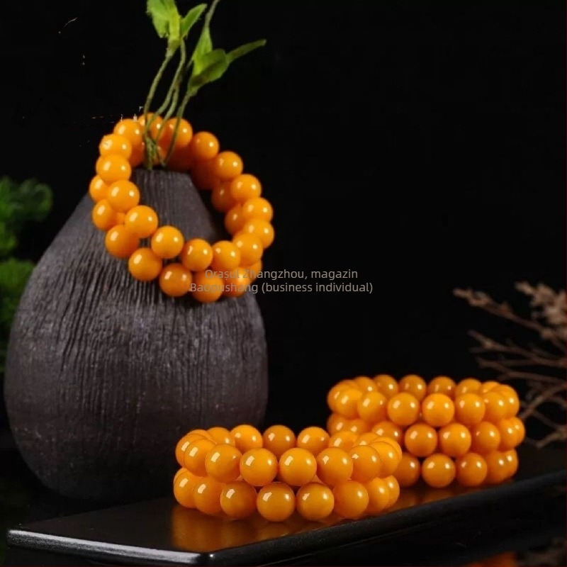 Brățară din chihlimar natural și ceară de albine - unisex, realizată manual, formă geometrică