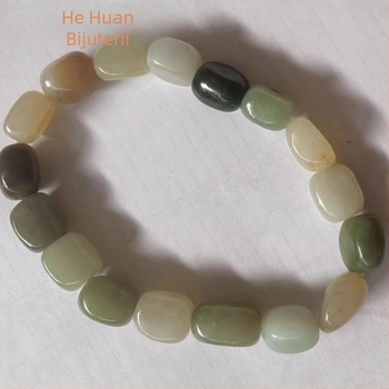 Brățară cu mărgele de jad natural - piatră brută naturală, buclă unică, unisex