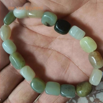 Brățară cu mărgele de jad natural - piatră brută naturală, buclă unică, unisex