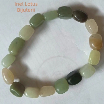 Brățară cu mărgele de jad natural - piatră brută naturală, buclă unică, unisex