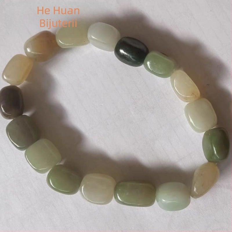 Brățară cu mărgele de jad natural - piatră brută naturală, buclă unică, unisex
