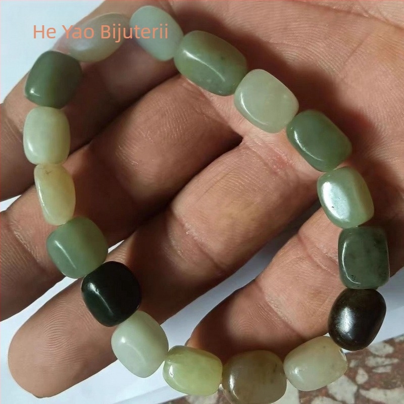 Brățară cu mărgele de jad natural - piatră brută naturală, buclă unică, unisex