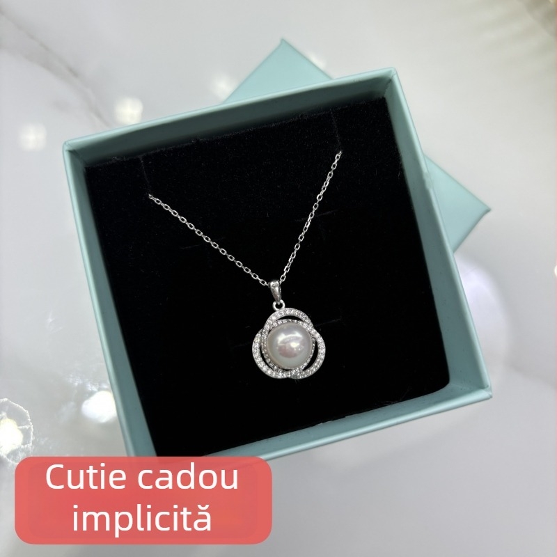 Colier cu pandantiv din perlă de apă dulce, motiv floral, argint 925, formă plat-rotundă, lansare primăvara 2024