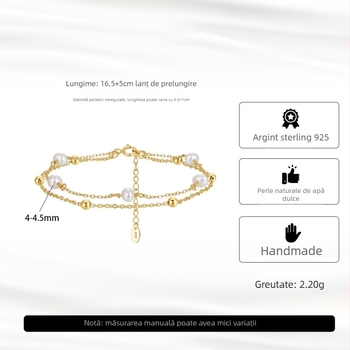 Brățară din argint 925 cu perle de cultură de apă dulce, lanț dublu înfășurat, design elegant vintage pentru femei (Argint 925; Perle de cultură apă dulce; Lanț dublu înfășurat; Pentru femei)