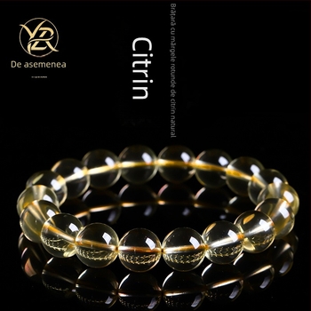 Brățară din cristal de citrin cu mărgele rotunde, unisex, stil natural, finisaj șlefuit și lustruit.