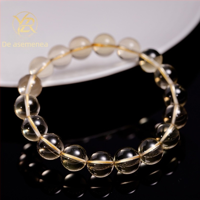 Brățară din cristal de citrin cu mărgele rotunde, unisex, stil natural, finisaj șlefuit și lustruit.