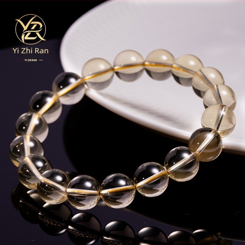 Brățară din cristal de citrin cu mărgele rotunde, unisex, stil natural, finisaj șlefuit și lustruit.