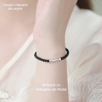 Brățară din argint pur S999, formă pește, stil chinezesc, simplă și elegantă, placare electroplată, Tianyin