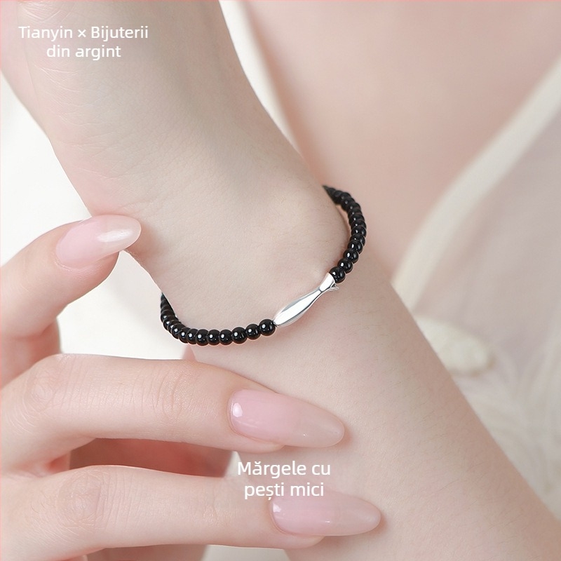 Brățară din argint pur S999, formă pește, stil chinezesc, simplă și elegantă, placare electroplată, Tianyin