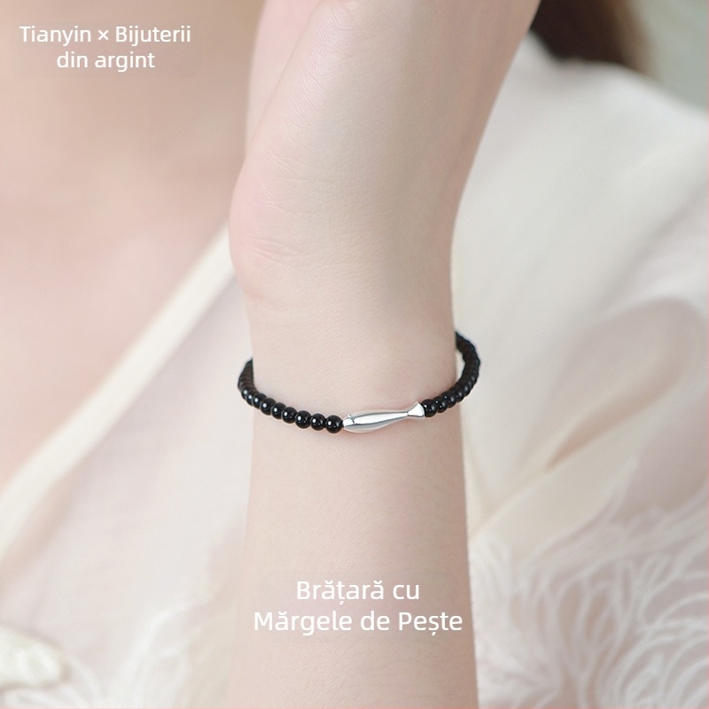 Brățară din argint pur S999, formă pește, stil chinezesc, simplă și elegantă, placare electroplată, Tianyin