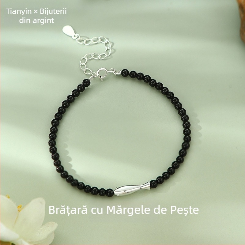 Brățară din argint pur S999, formă pește, stil chinezesc, simplă și elegantă, placare electroplată, Tianyin