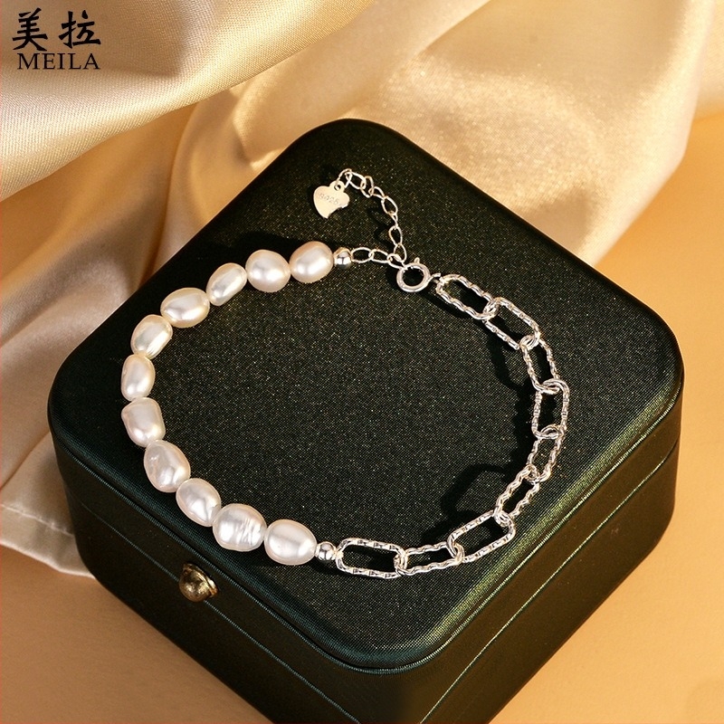 Brățară Baroc din perle naturale de apă dulce, argint 925, realizare manuală, greutate aproximativ 5,30 g, stil feminin de zână, design geometric