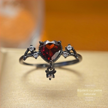 Inel din granat natural, deschis, inimă, argint sterling 925, unisex