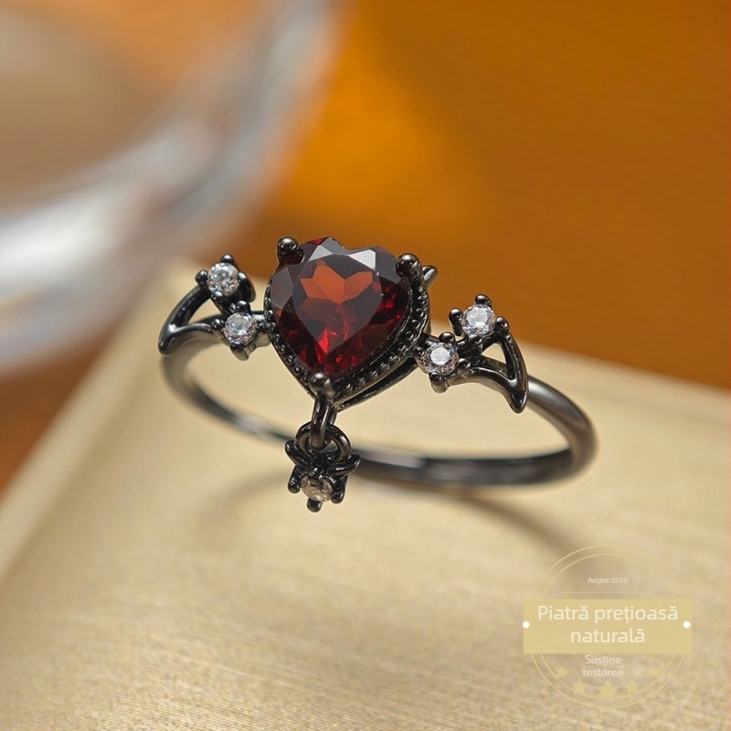 Inel din granat natural, deschis, inimă, argint sterling 925, unisex